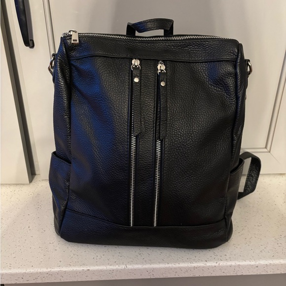 Handbags - Black Leather Backpack/crossbody